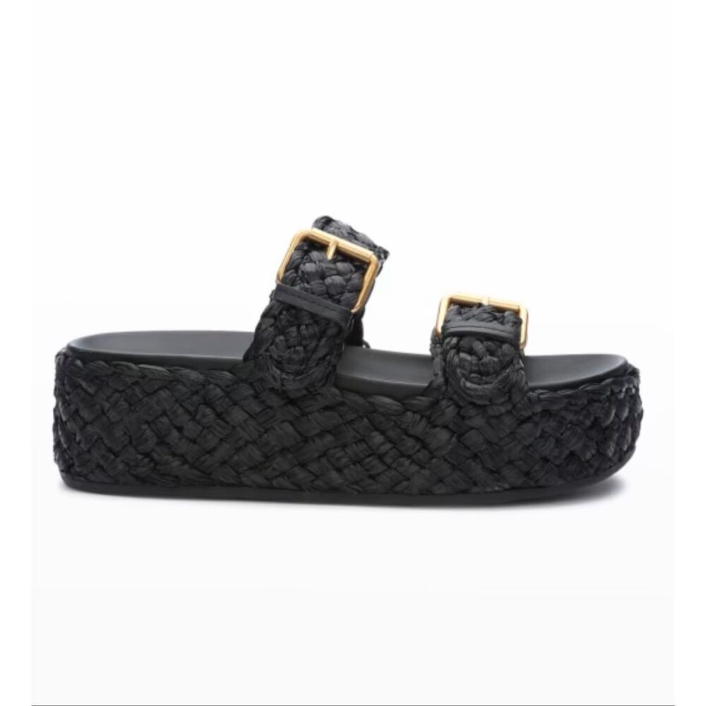 Ash Ziggy Raffia Platform Sandals | Black in 38